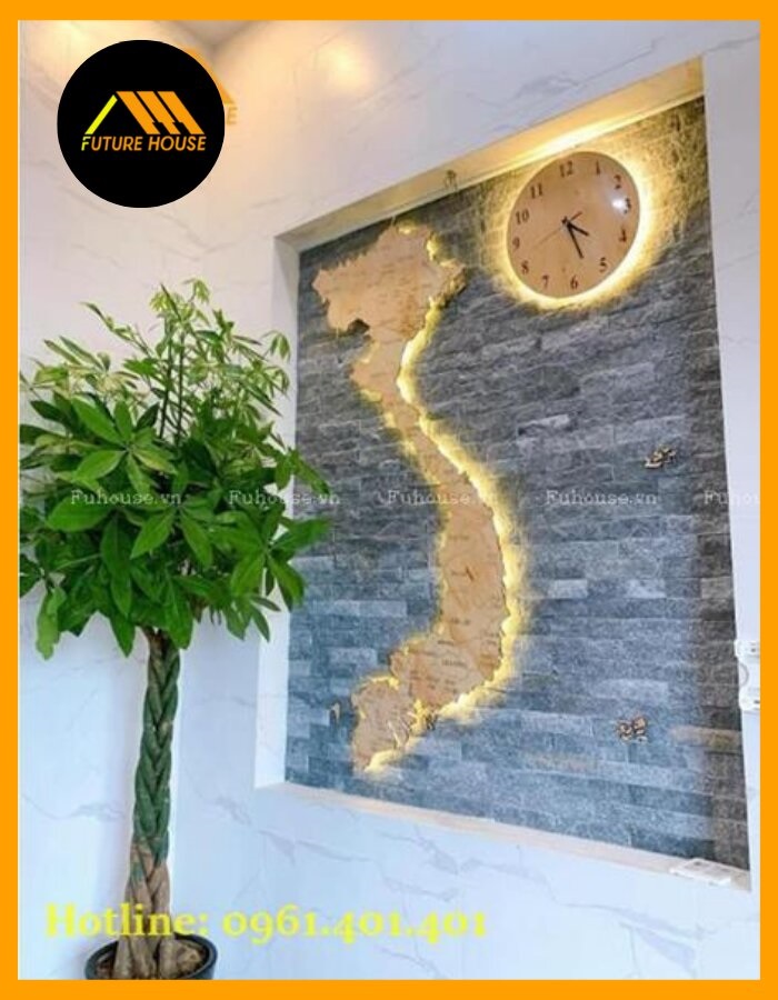 Trang trí tường nhà bằng tranh nghệ thuật và bảng đồ gỗ